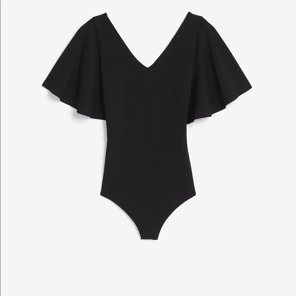 V-Neck Flutter Sleeve Thong bodysuit